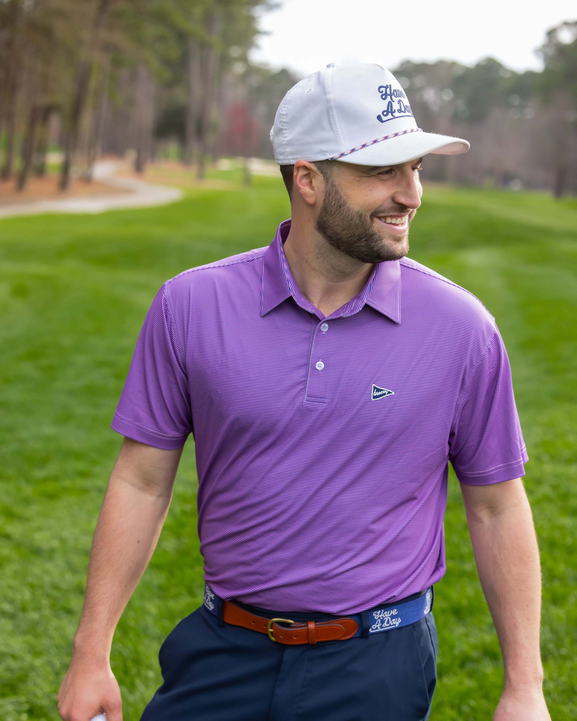 The Violet Stripe Polo | Breezy Golf | Performance Golf Apparel