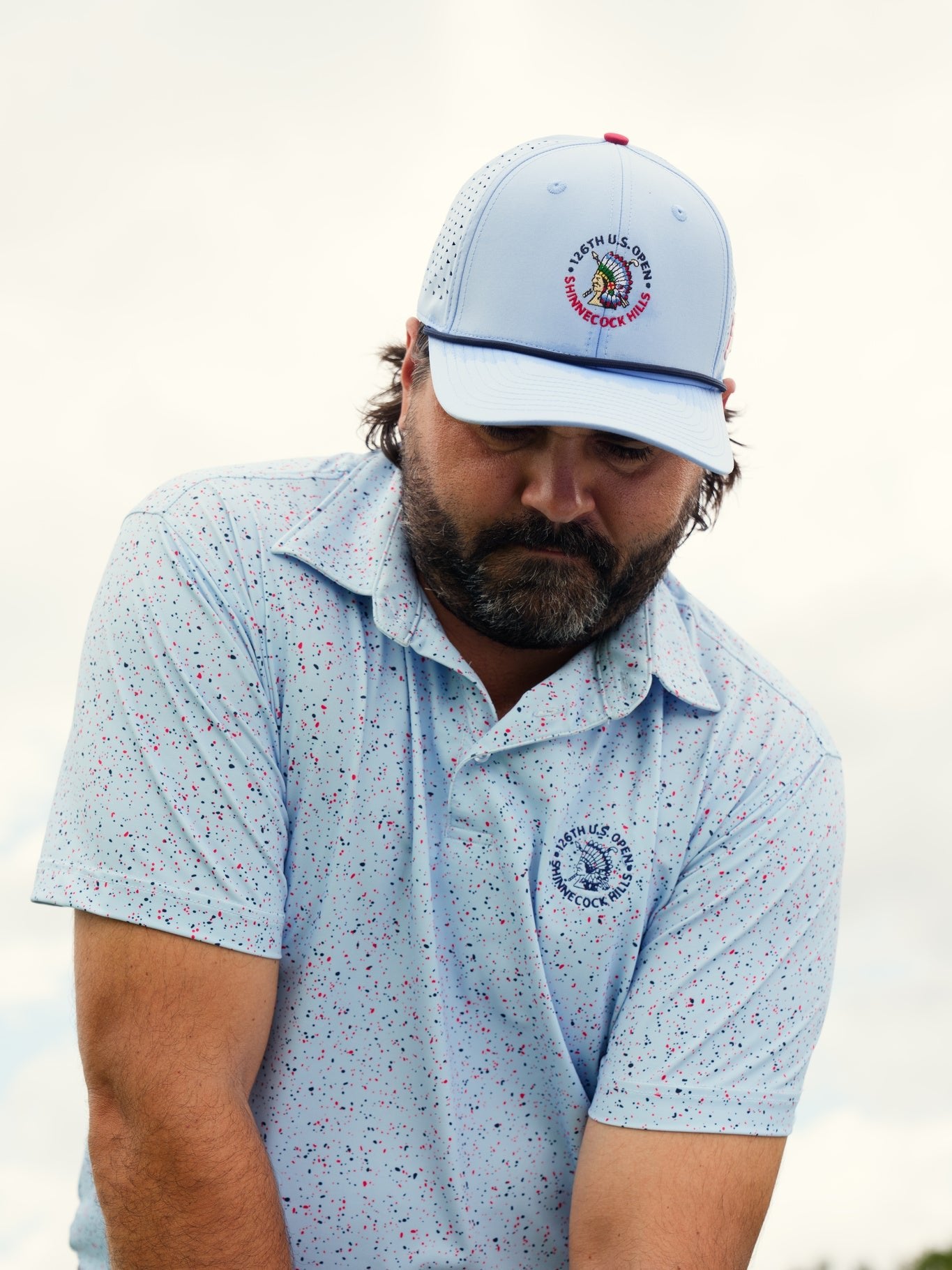 The U.S. Open Splatter Polo Light Blue | Breezy Golf | Performance Golf Apparel