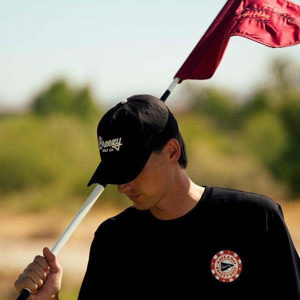 Breezy Workmans Unstructured Script Hat Black | Breezy Golf | Performance Golf Apparel