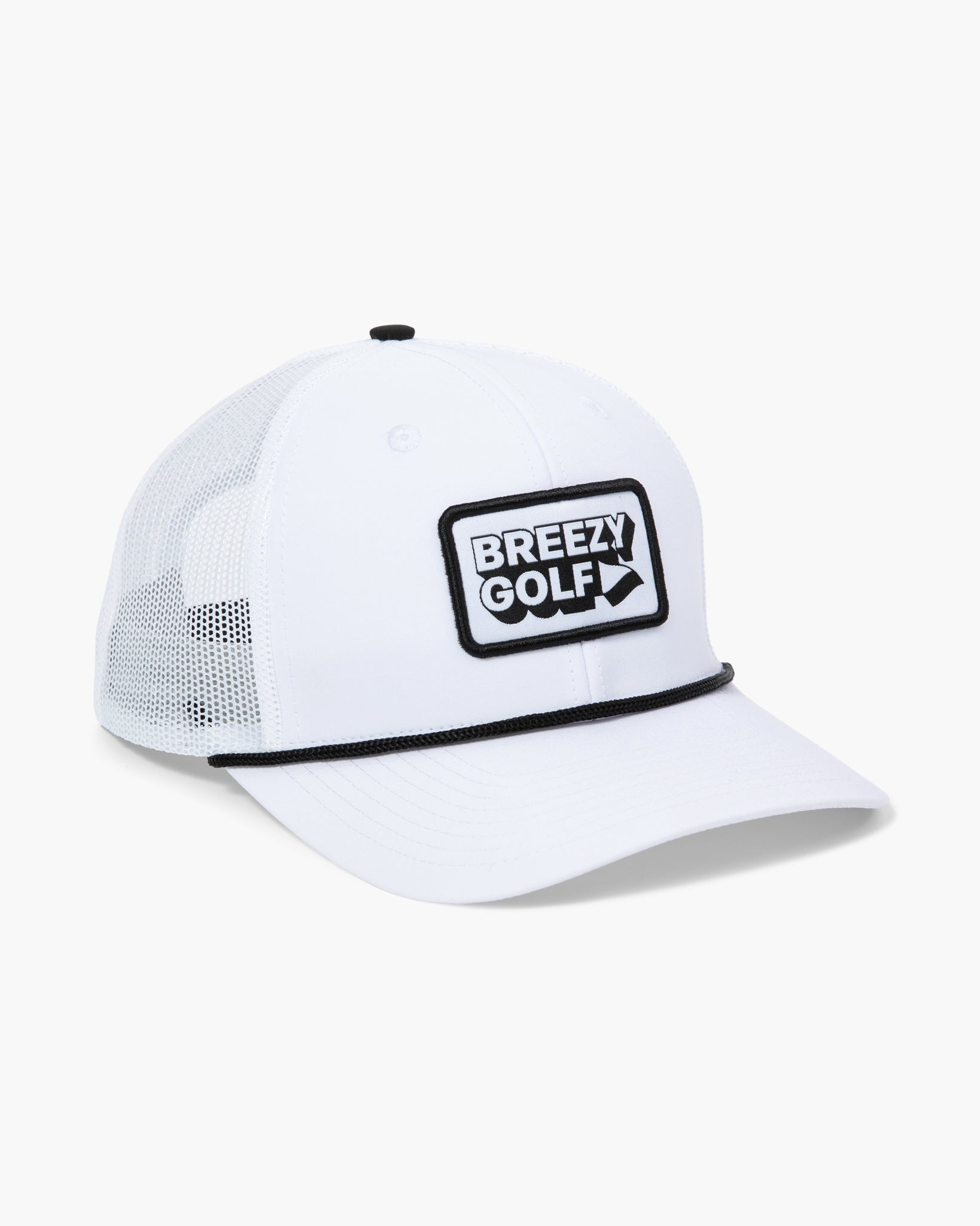 Breezy Golf White and Black Meshback Patch Rope Hat