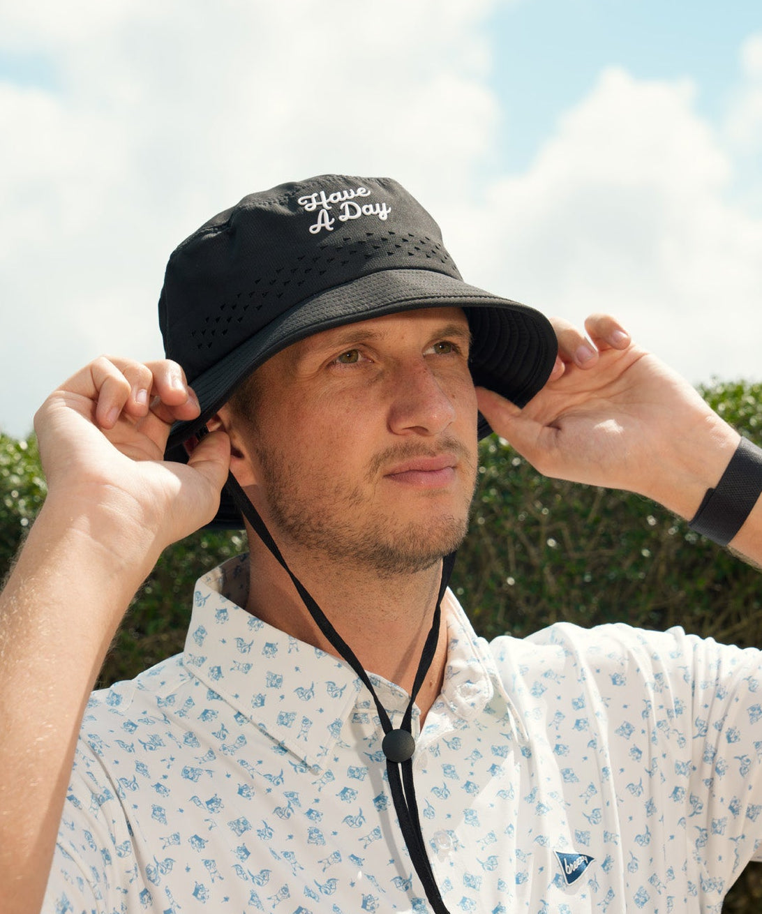 Have A Day Black Perforated Bucket Hat - Breezy Golf