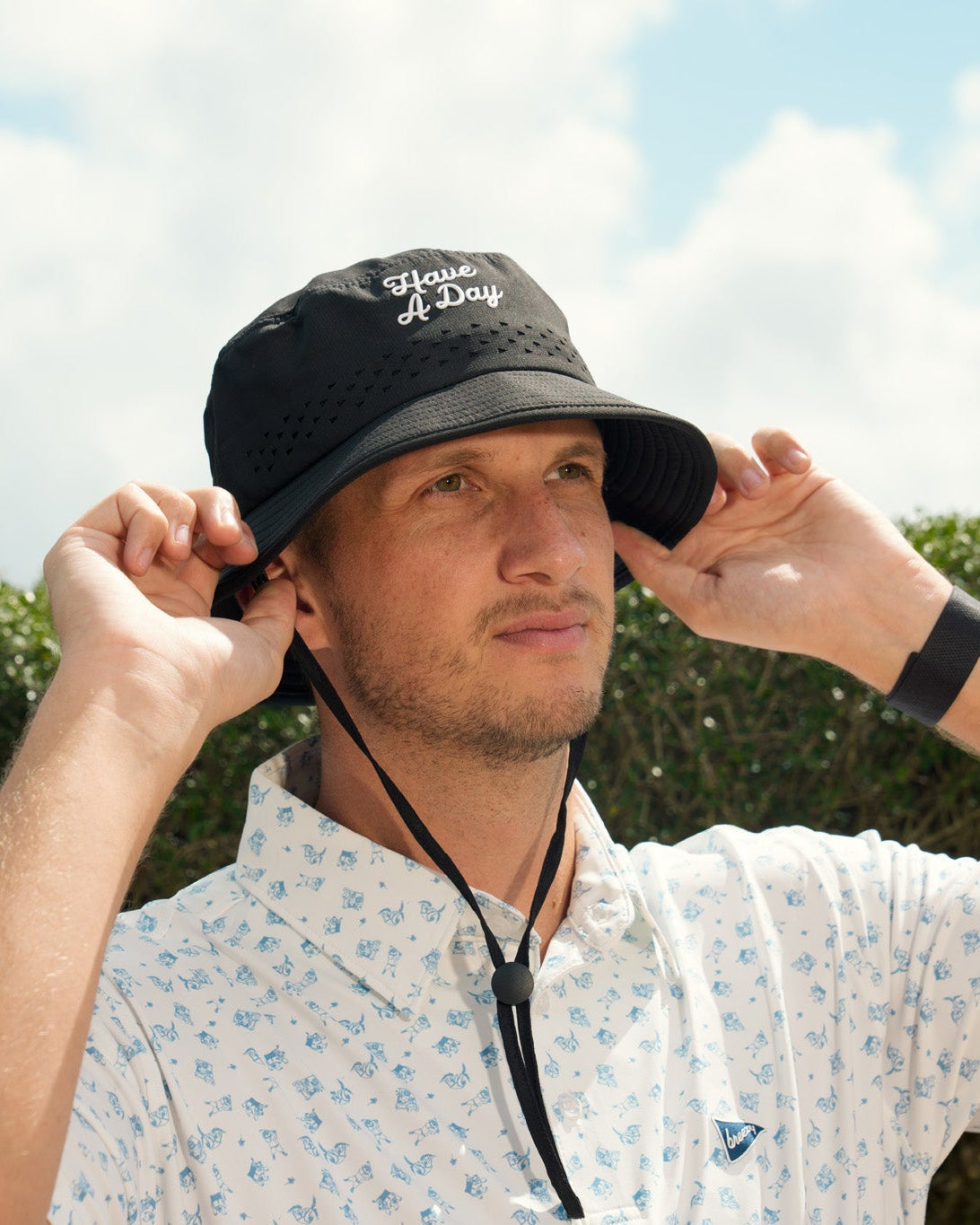 Have A Day Black Perforated Bucket Hat - Breezy Golf