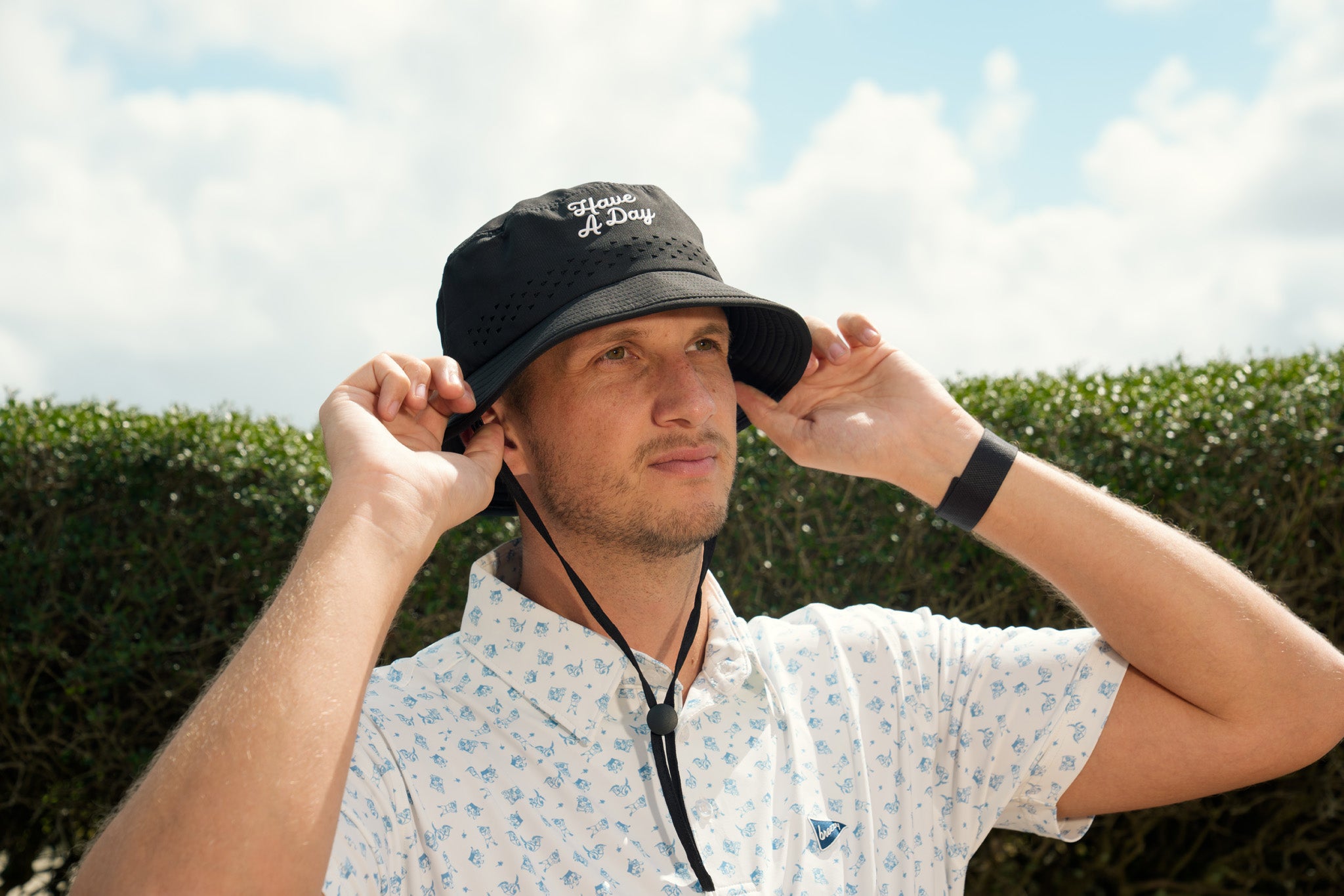 Have A Day Black Perforated Bucket Hat | Breezy Golf | Performance Golf Apparel