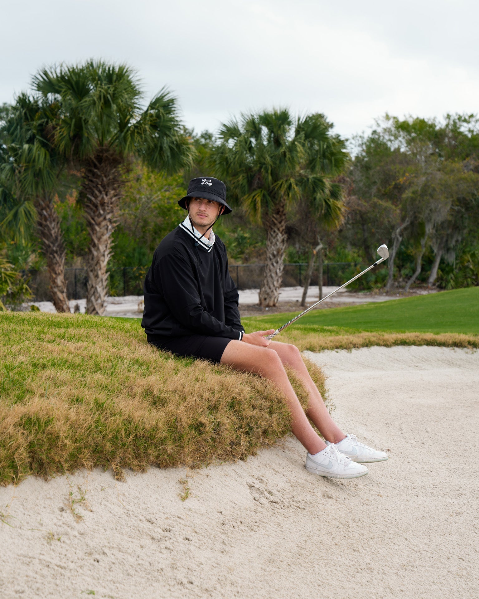 Have A Day Black Perforated Bucket Hat - Breezy Golf