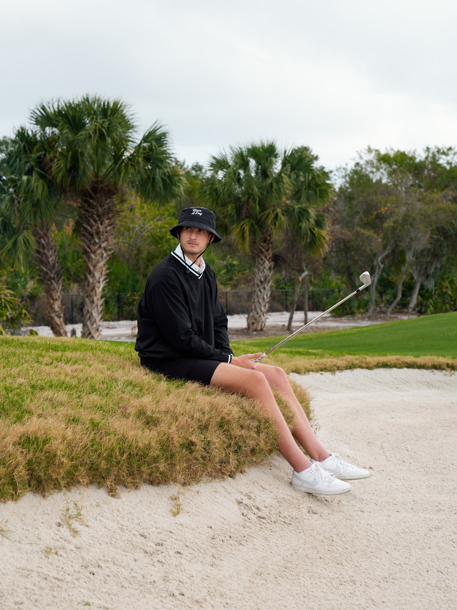 Have A Day Black Perforated Bucket Hat | Breezy Golf | Performance Golf Apparel