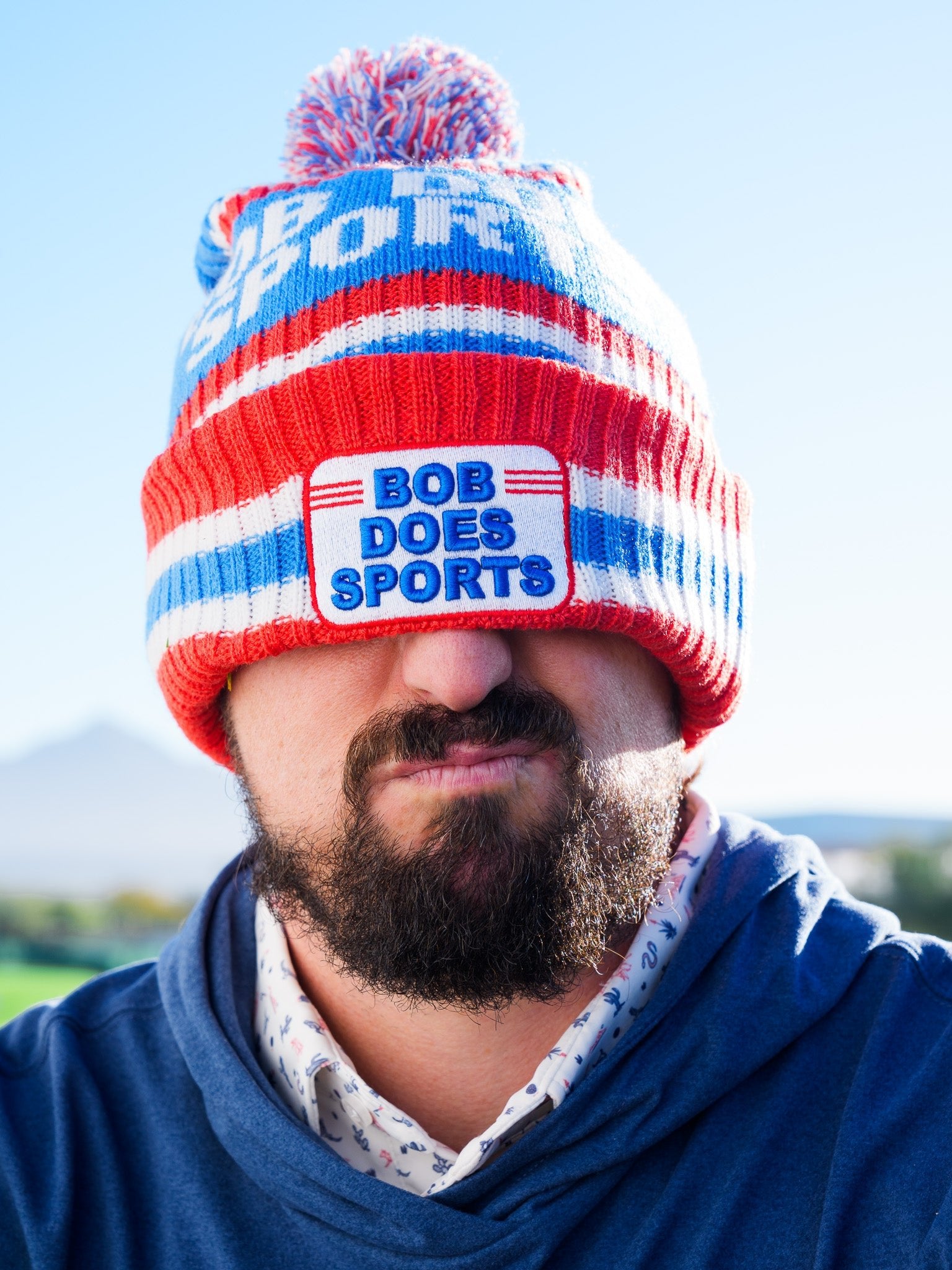Bob Does Sports Knit Beanie Red Blue & White | Breezy Golf | Performance Golf Apparel