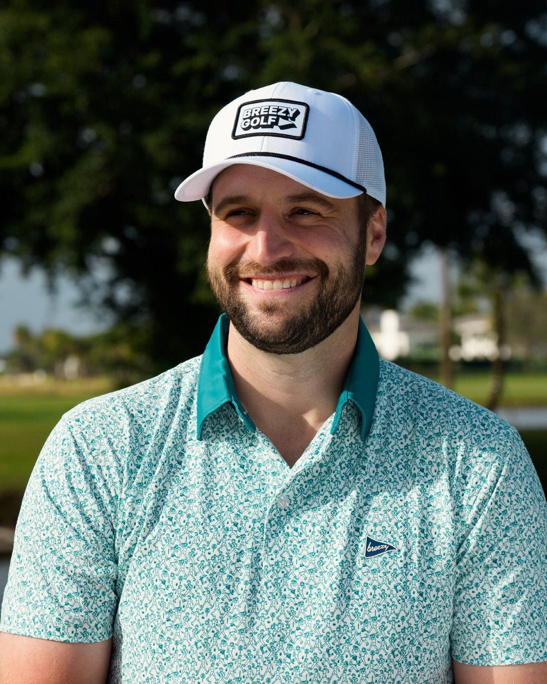 Classic Breezy Golf White and Black Meshback Patch Rope Hat - Breezy Golf