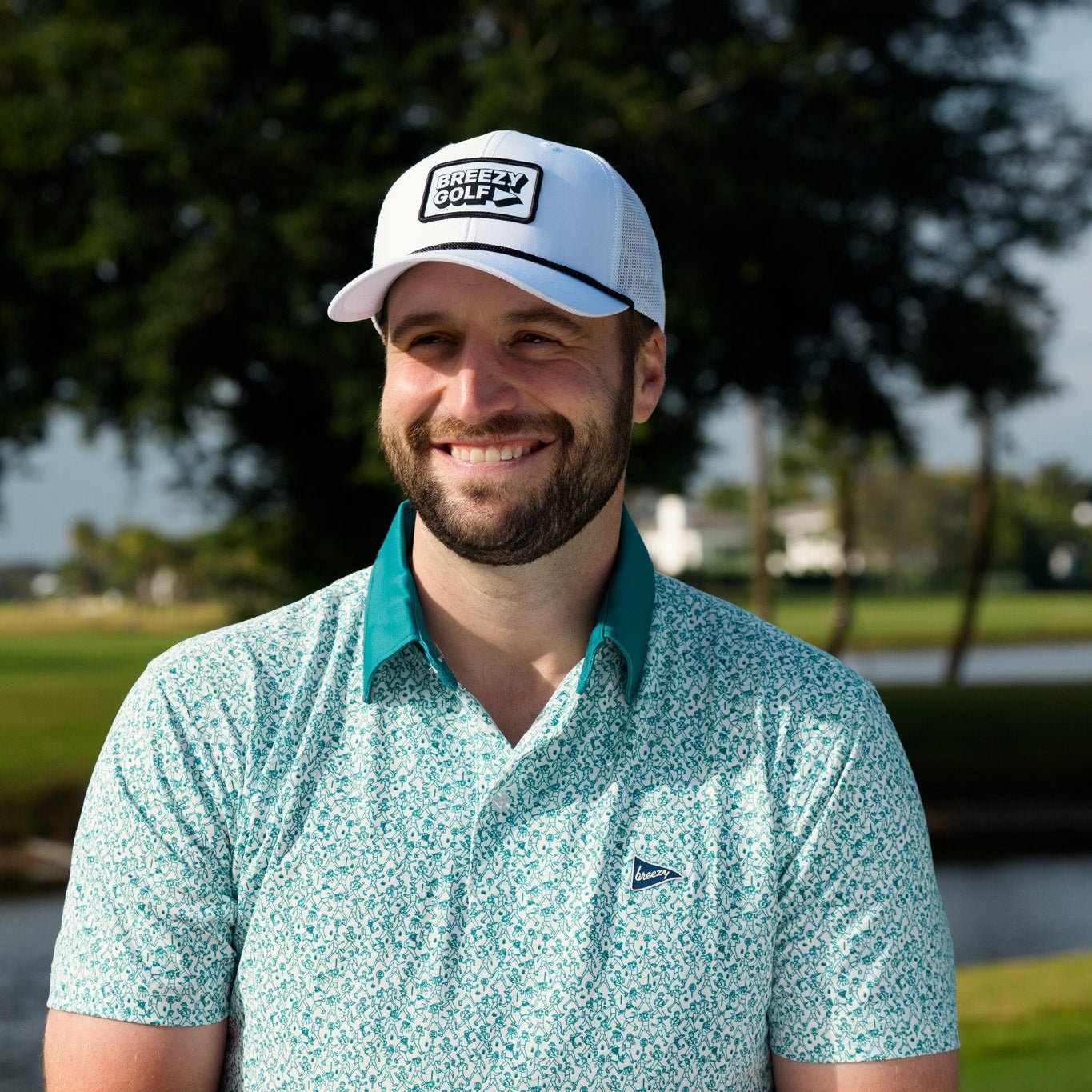 Classic Breezy Golf White and Black Meshback Patch Rope Hat | Breezy Golf | Performance Golf Apparel