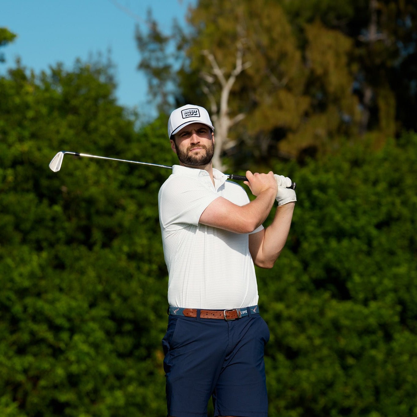 Breezy Golf White and Black Meshback Patch Rope Hat