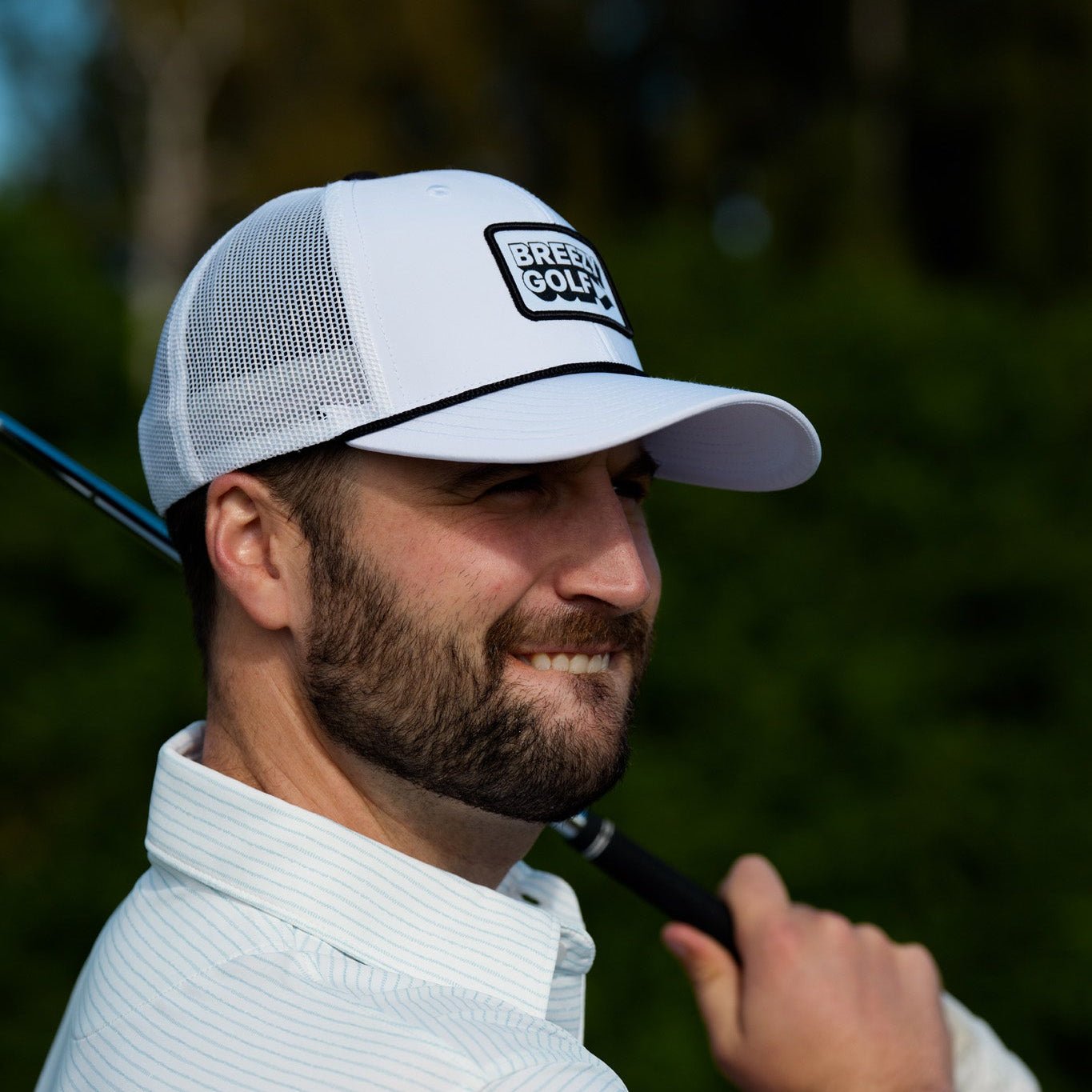 Classic Breezy Golf White and Black Meshback Patch Rope Hat | Breezy Golf | Performance Golf Apparel