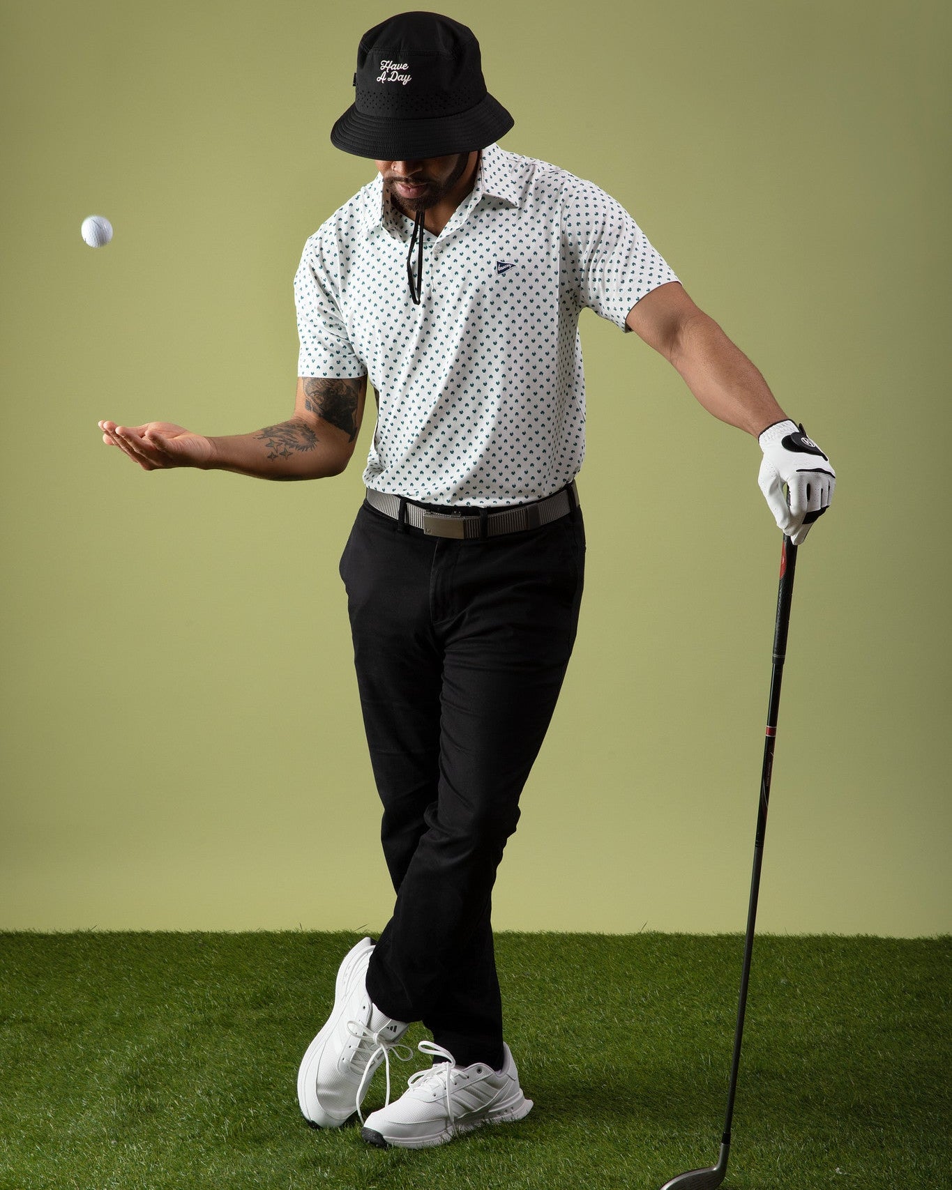 Have A Day Black Perforated Bucket Hat - Breezy Golf