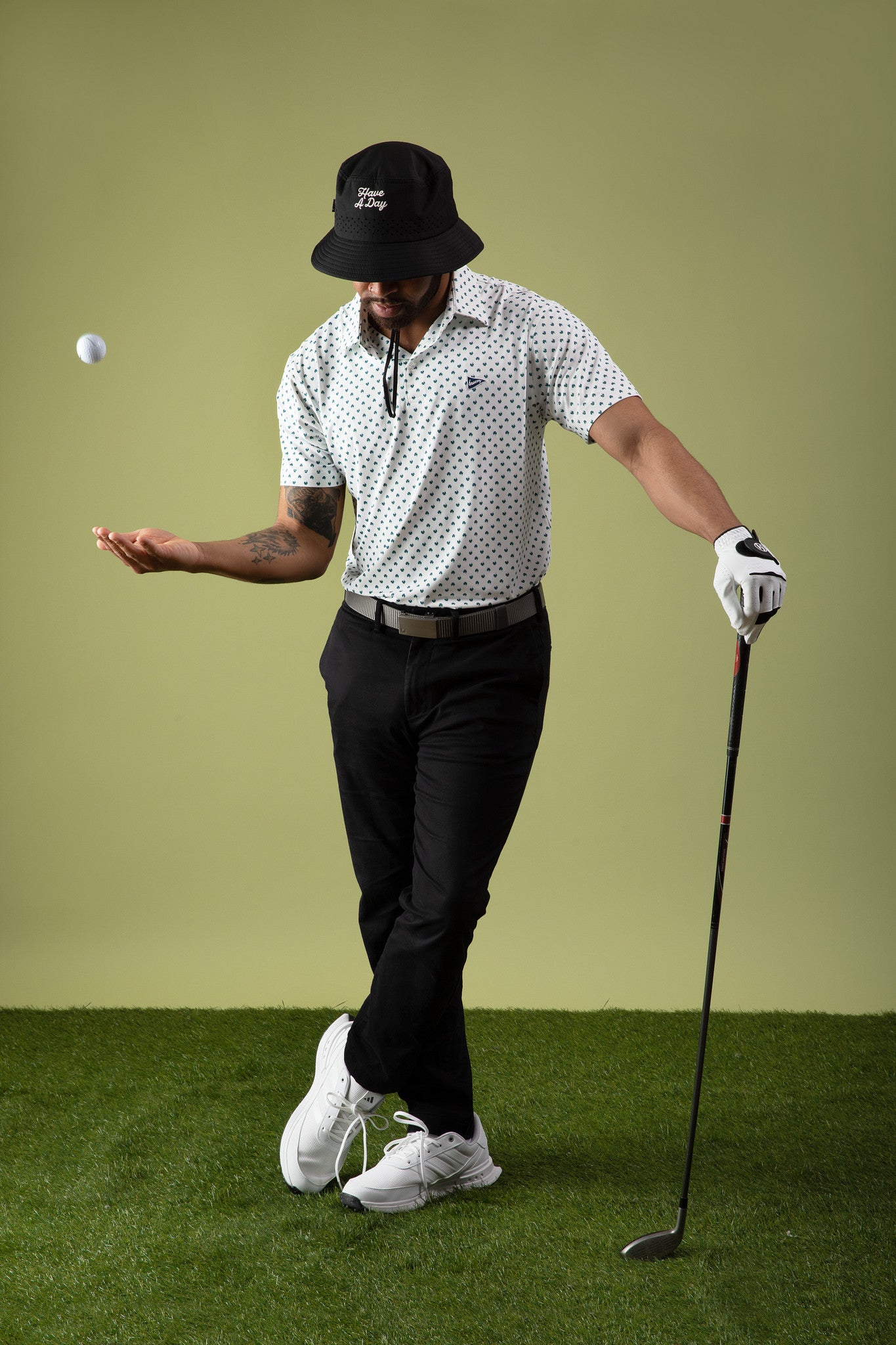 Have A Day Black Perforated Bucket Hat | Breezy Golf | Performance Golf Apparel