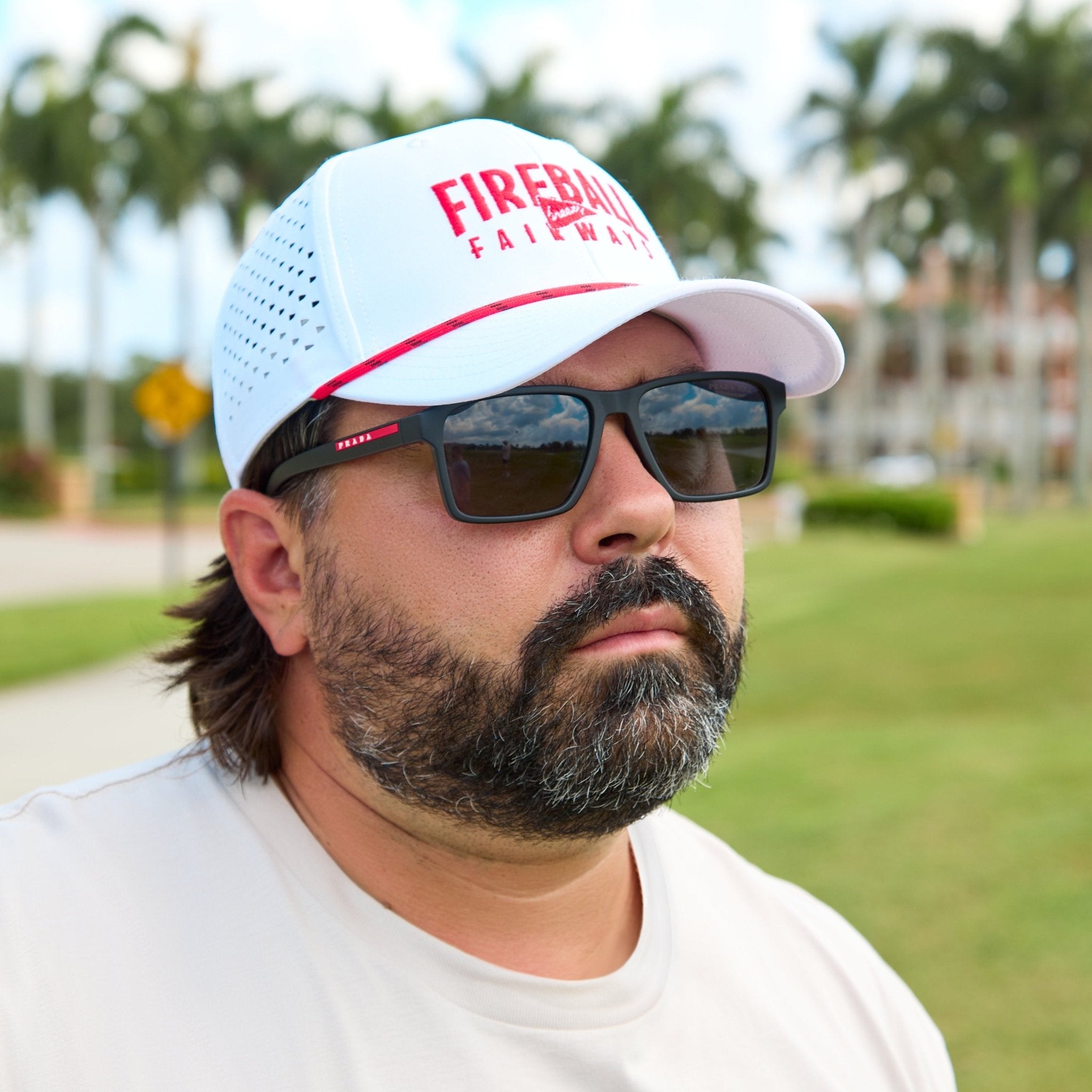 Fireball x Breezy Fireball Fairways Perforated White Hat | Breezy Golf | Performance Golf Apparel