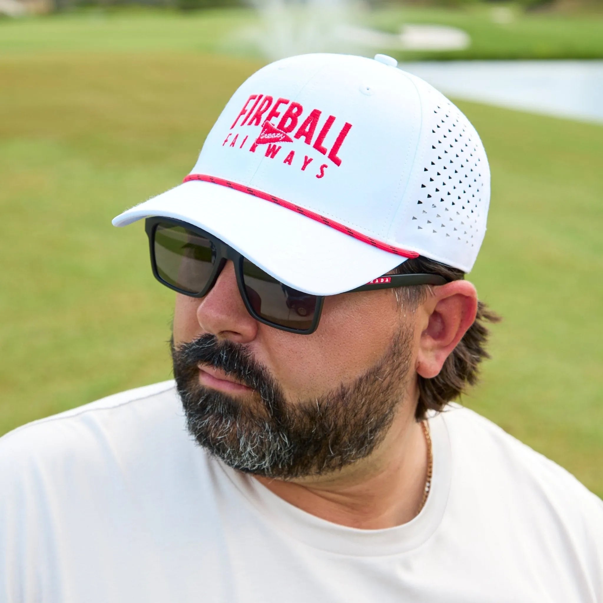 Fireball x Breezy Fireball Fairways Perforated White Hat | Breezy Golf | Performance Golf Apparel