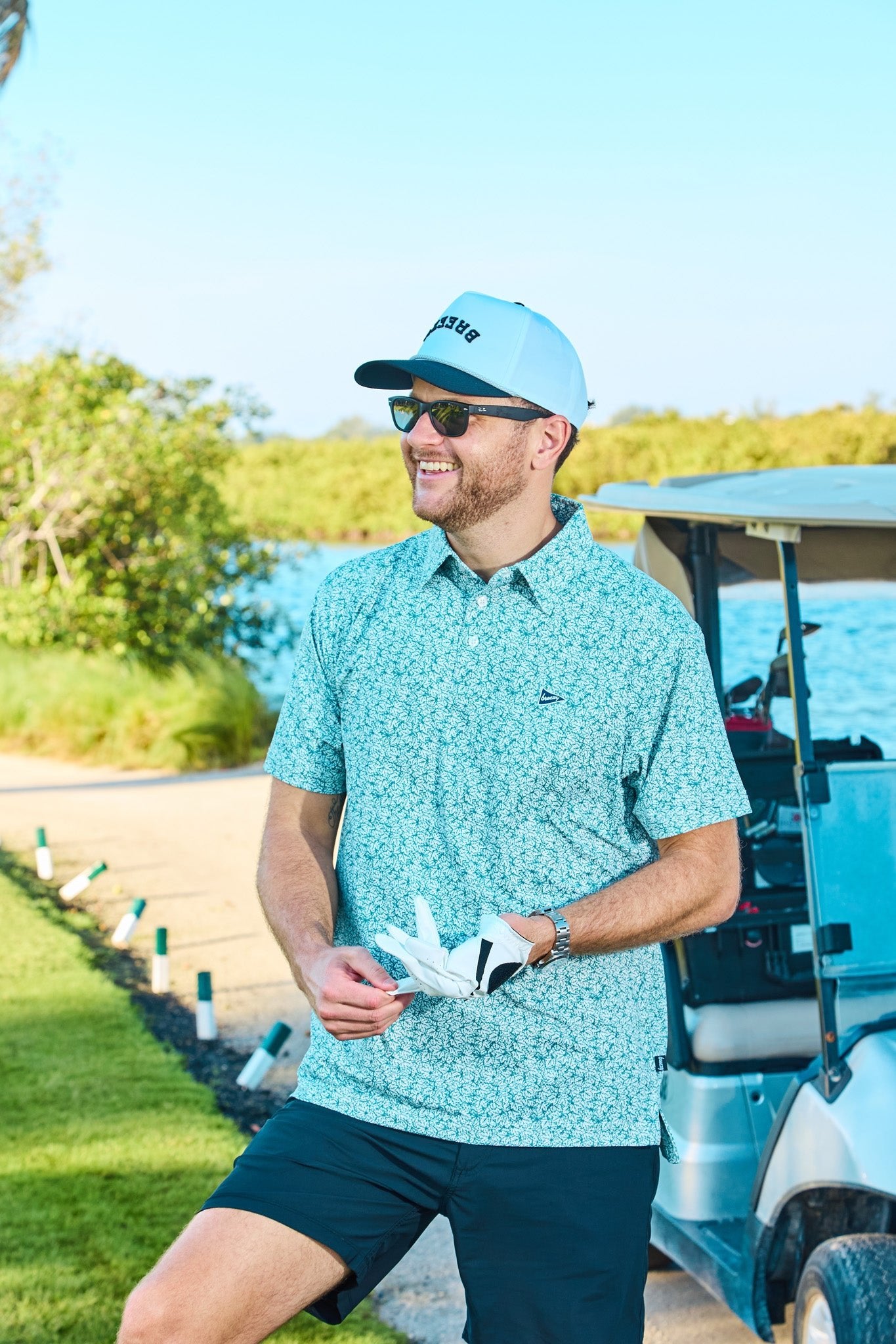 The Raking Leaves Sea Green Polo | Breezy Golf | Performance Golf Apparel