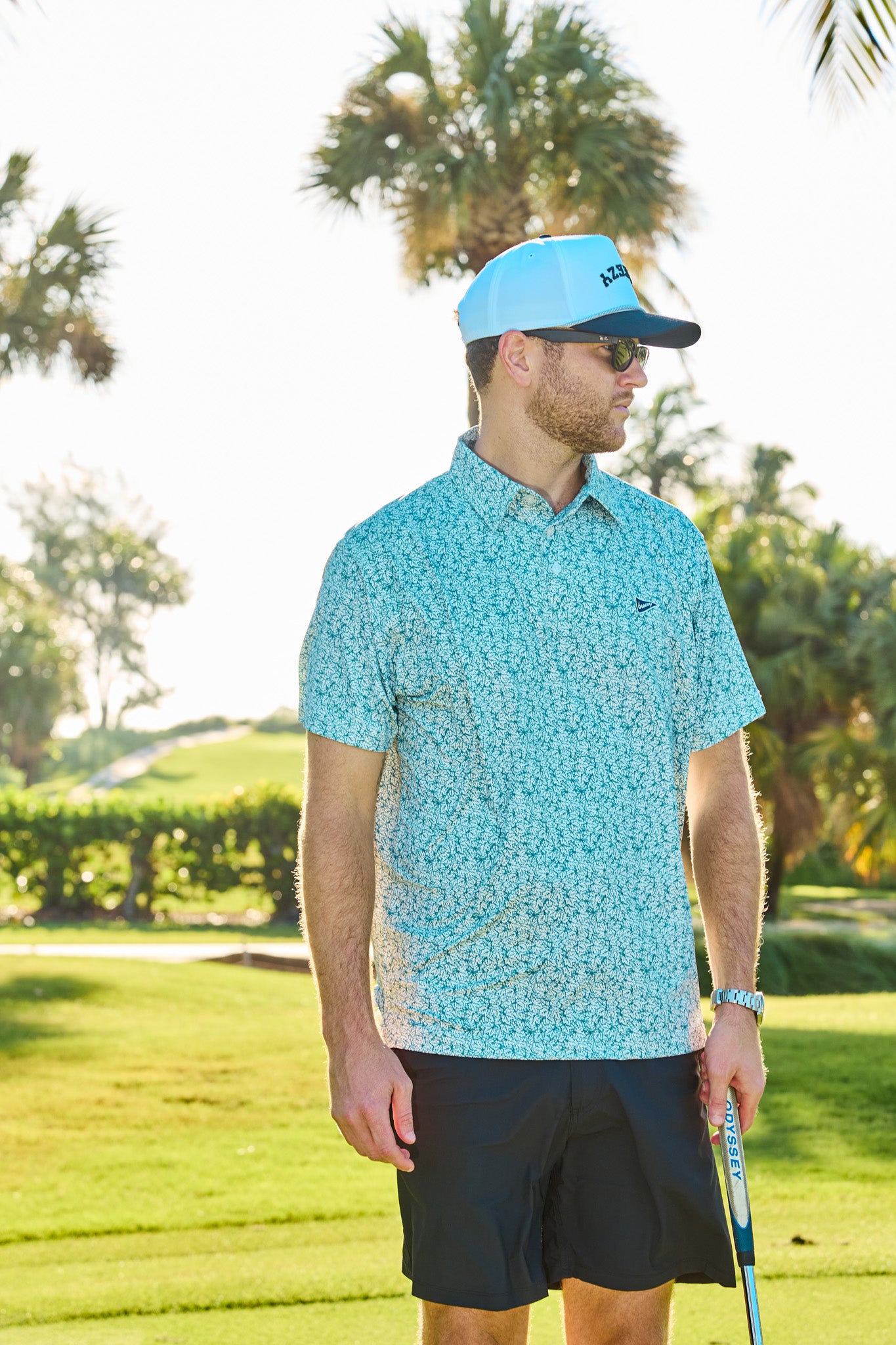 The Raking Leaves Sea Green Polo - Breezy Golf