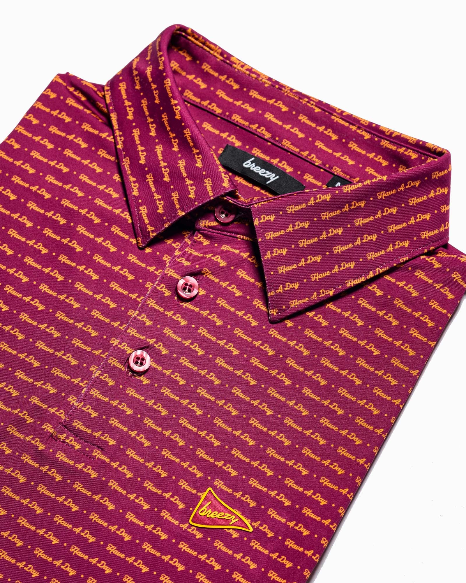 Have A Day Maroon & Gold Polo Shirt for Men | Breezy Golf Have A Day Maroon & Gold Polo Shirt for Men | Breezy Golf