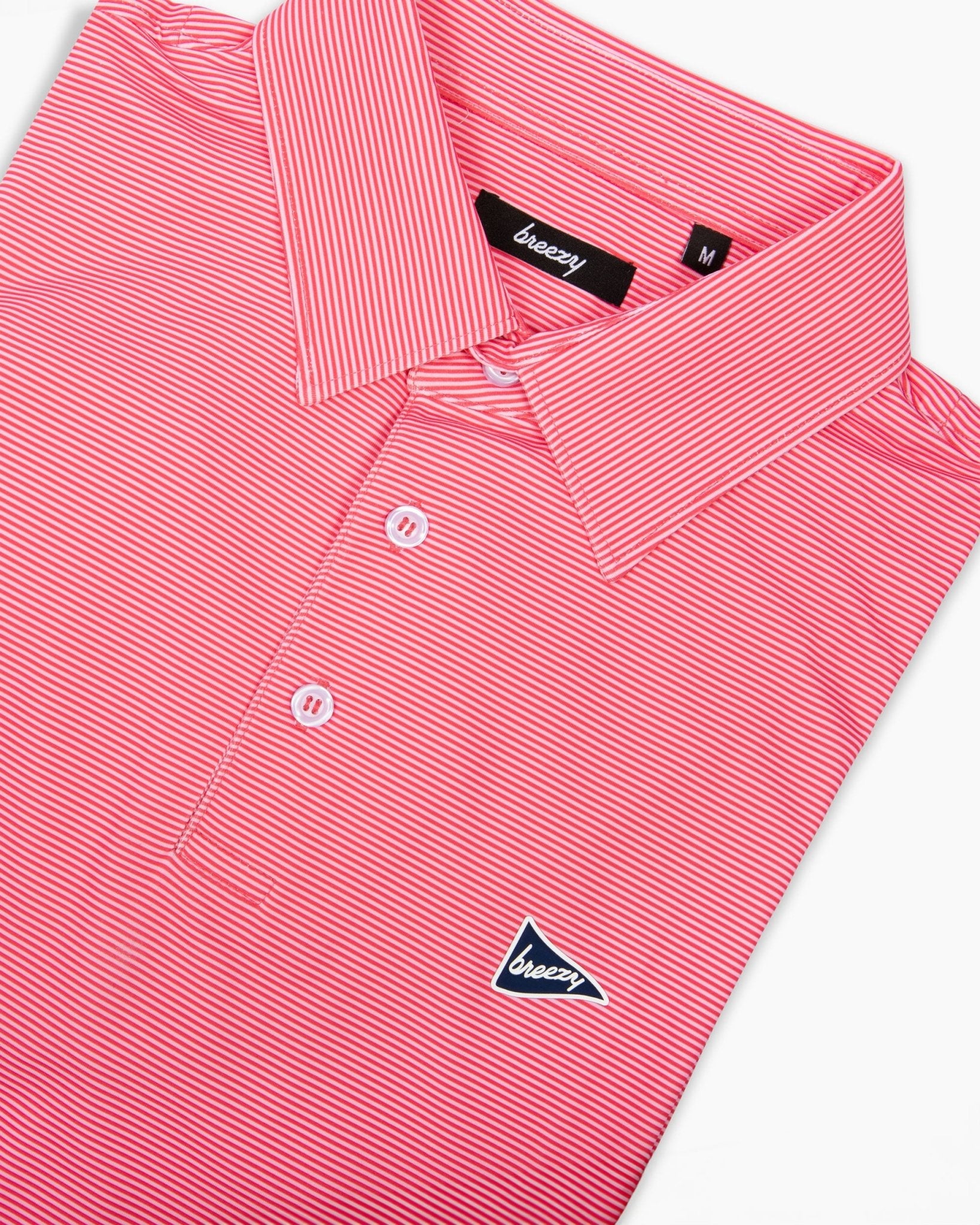 The Red & Pink Stripe Polo | Breezy Golf | Performance Golf Apparel