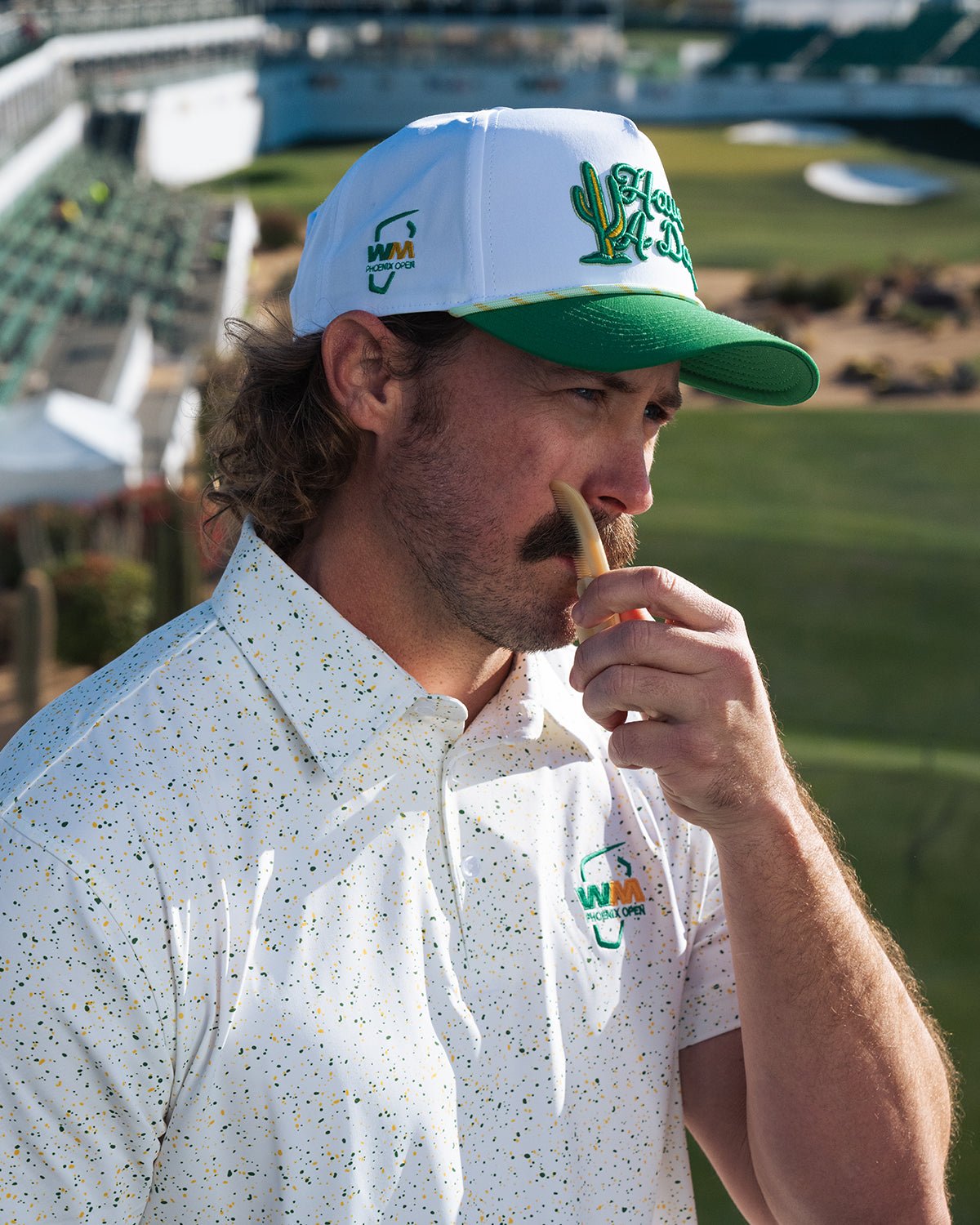 WM Phoenix Open x Breezy Green & Yellow Splatter Polo | Breezy Golf | Performance Golf Apparel