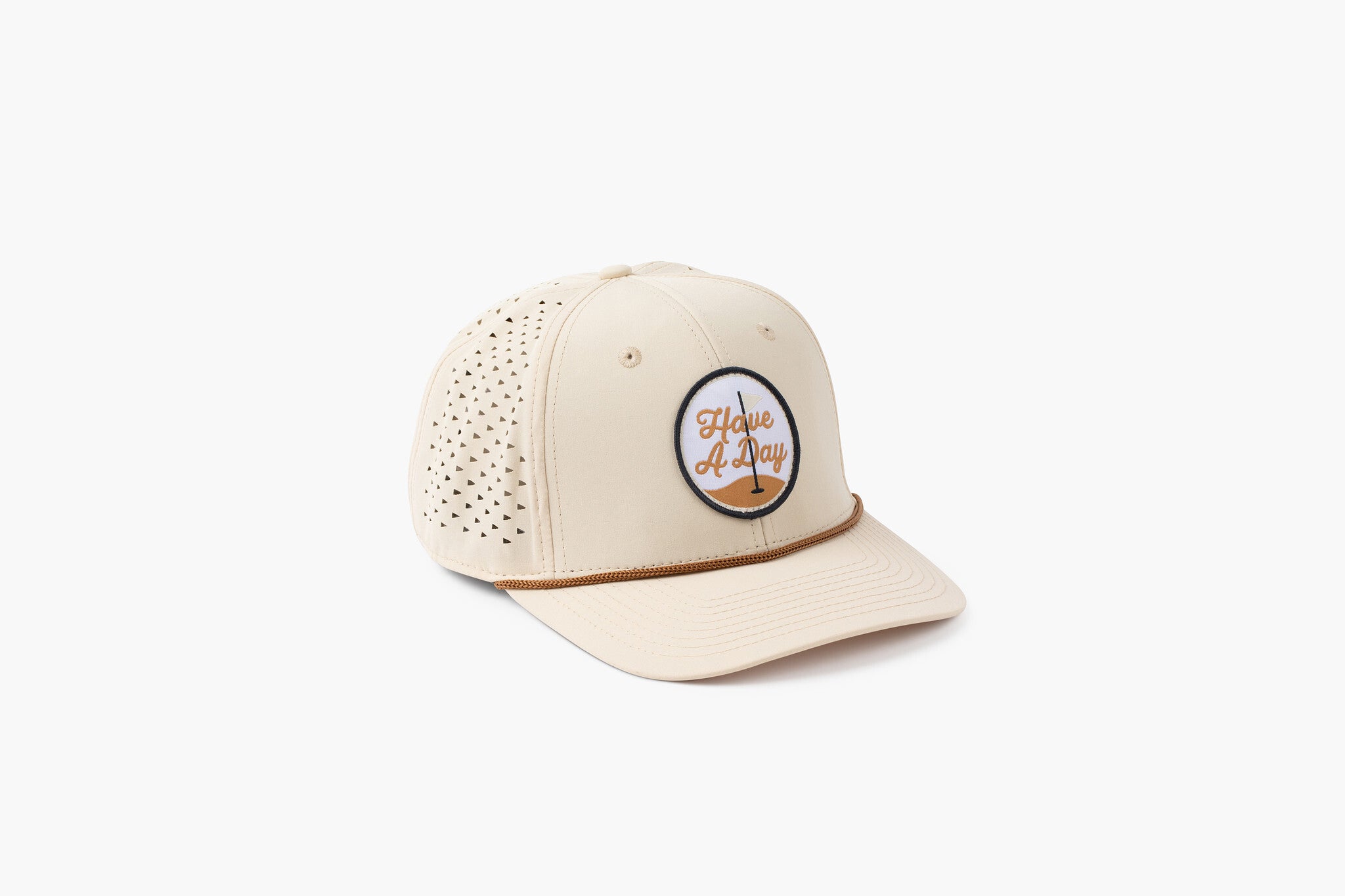 Have A Day Perforated Patch Hat Tan | Breezy Golf | Performance Golf Apparel