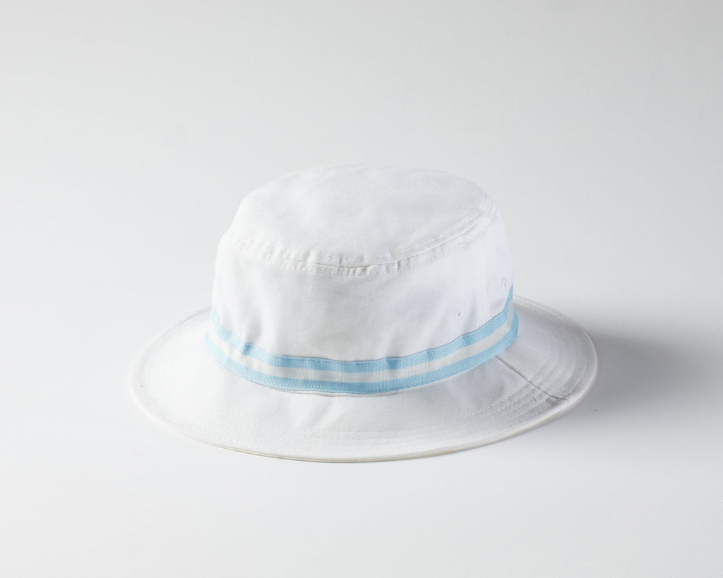 Blue and cheap white floppy hat